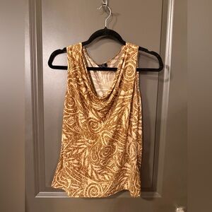 Vintage Sleeveless Cowl Neck Tank Top in Brown & Cream